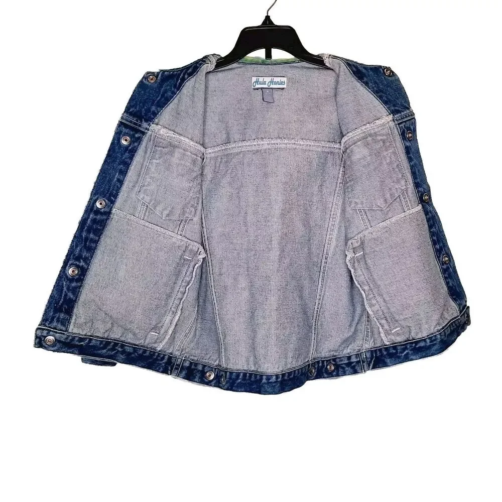 Girls Jean Jacket Spring Flowers Sequins Beads Ribbons Denim Size 7/8 M EUC